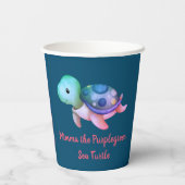 かわいい紫と緑のミムマザウミガメ 紙コップ (裏面)