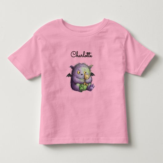 かわいい紫と緑のモンスターの友達 トドラーTシャツ (正面)