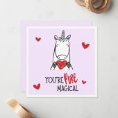 かわいい紫と赤のハートのユニコーン子供の日バレンタインデー ノートカード (正面/裏面インサイチュ)