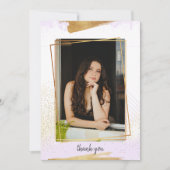 かわいい紫と金ゴールド額卒業ありがとう 招待状 (正面)