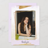 かわいい紫と金ゴールド額卒業ありがとう 招待状 (正面/裏面)