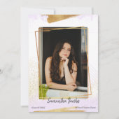 かわいい紫と金ゴールド額卒業発表 招待状 (正面)