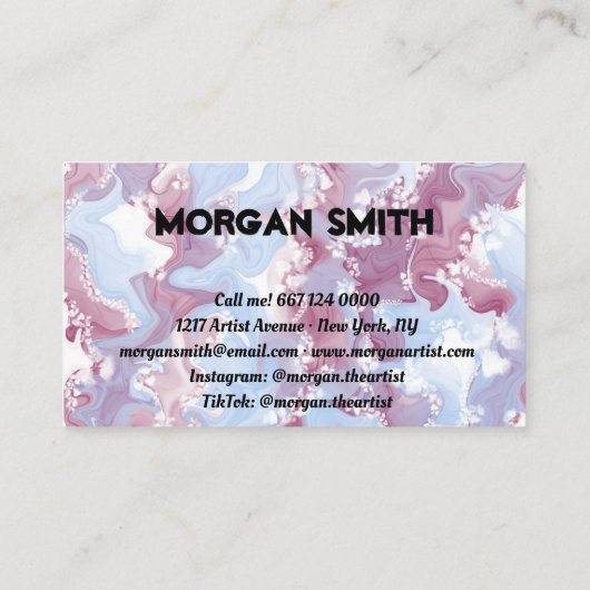 かわいい紫と青アルコールインクアート名刺 名刺 (裏面)