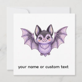 かわいい紫のこうもり ハロウィンの色鉛筆イラスト 招待状