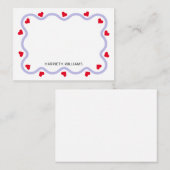 かわいい紫のウェーブボーダーと赤いハート ノートカード (正面/裏面)