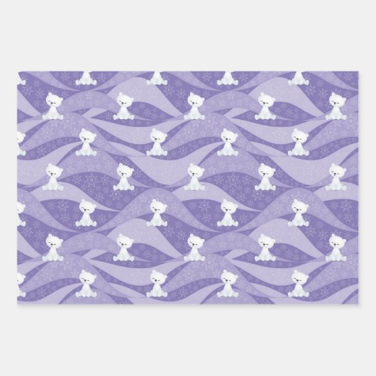 かわいい紫のキツネクマ追加の名前クリスマスクワイイ ラッピングペーパーシート (正面3)