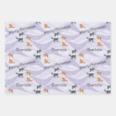 かわいい紫のキツネクマ追加の名前クリスマスクワイイ ラッピングペーパーシート (正面2)