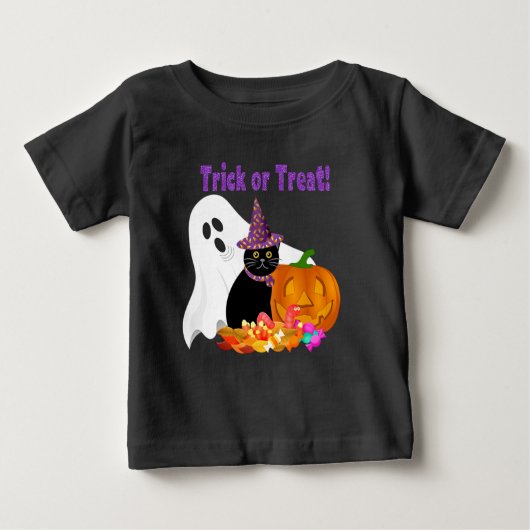 かわいい紫のグリッターのトリックまたはトリートハロウィーン ベビーTシャツ (正面)