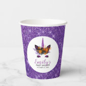 かわいい紫のグリッターユニコーンガールズ秋ベビーシャワー 紙コップ (裏面)
