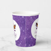 かわいい紫のグリッターユニコーンガールズ秋ベビーシャワー 紙コップ (右)