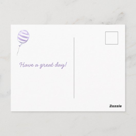 かわいい紫のストライプ風船 - 子供の誕生日 ポストカード (裏面)