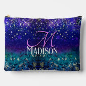 かわいい紫のターコイズグラデーショングリッターモノグラム アクセサリーポーチ (正面)