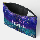 かわいい紫のターコイズグラデーショングリッターモノグラム アクセサリーポーチ (見開き)