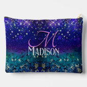 かわいい紫のターコイズグラデーショングリッターモノグラム アクセサリーポーチ (裏面)