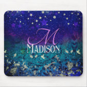 かわいい紫のターコイズグラデーショングリッターモノグラム マウスパッド (正面)