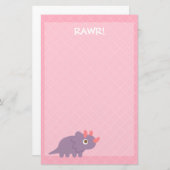 かわいい紫のトリケラトプス恐竜文房具 便箋 (正面/裏面)