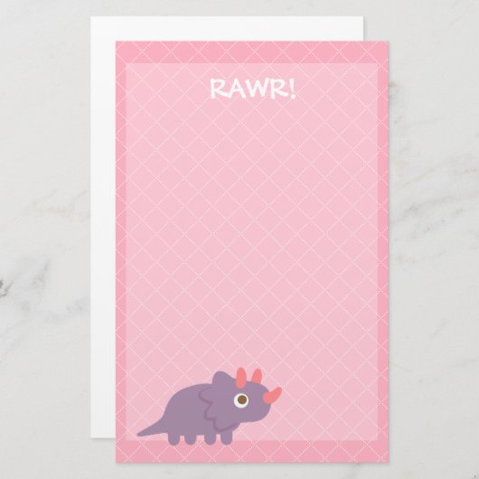 かわいい紫のトリケラトプス恐竜文房具 便箋 (正面/裏面)