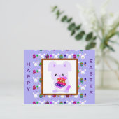 かわいい紫のハッピーイースターバニー卵 ポストカード (スタンド正面)