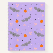 かわいい紫のハロウィンバット柄ノートブック