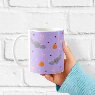かわいい紫のハロウィンバット柄マグカップ コーヒーマグカップ