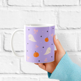 かわいい紫のハロウィーンの幽霊柄マグカップ コーヒーマグカップ