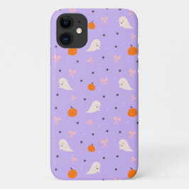 かわいい紫のハロウィーンの幽霊模様のスマホケース iPhone 11 ケース