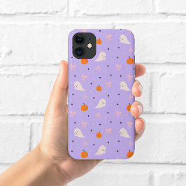 かわいい紫のハロウィーンの幽霊模様のスマホケース iPhone 11 ケース