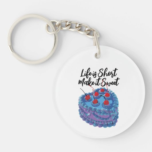 かわいい紫のハートケーキの模様 キーホルダー (正面)