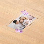 かわいい紫のハートフォトバレンタインデー アクリル招待状 (レイダウン)