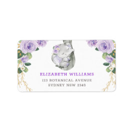 かわいい紫のバラ緑の眠るベビー象 ラベル