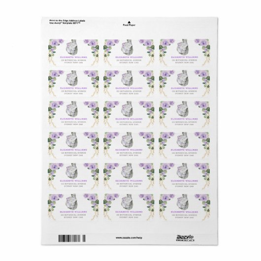 かわいい紫のバラ緑の眠るベビー象 ラベル (フルシート)