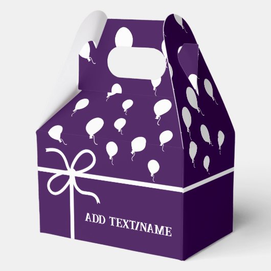 かわいい紫のパーティーバルーンとリボンカスタム フェイバーボックス (正面)