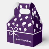 かわいい紫のパーティーバルーンとリボンカスタム フェイバーボックス (裏面)
