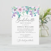 かわいい紫のピンクのフローラスクリプトバチェロレッテ 招待状 (スタンド正面)