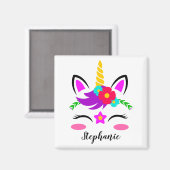 かわいい紫のピンクのユニコーン赤いパーソナライズされた花 マグネット (正面/裏面)