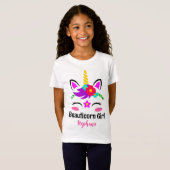 かわいい紫のピンクのユニコーン赤い花 Tシャツ (正面フル)