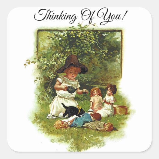 かわいい紫のピンクの考えるユニコーン花 スクエアシール (正面)