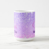 かわいい紫のピンクグリッター誕生日モノグラム コーヒーマグカップ (中央)