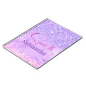 かわいい紫のピンクグリッター誕生日モノグラム ノートブック (左側)