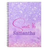 かわいい紫のピンクグリッター誕生日モノグラム ノートブック (正面)