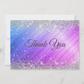 かわいい紫のフェイクシルバーグリッター サンキューカード (正面)
