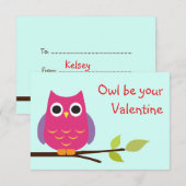 かわいい紫のフクロウの教室バレンタイン交換キッズ 招待状 (正面/裏面)