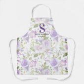 かわいい紫のフローライニシャル名 エプロン (正面)
