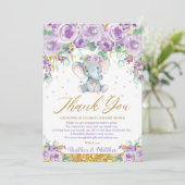 かわいい紫のフローラゾウ赤ちゃんシャワー赤ちゃん女の子 サンキューカード (スタンド正面)