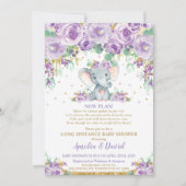 かわいい紫のフローラゾウ赤ちゃんシャワーbyメール 招待状 (正面)