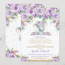 かわいい紫のフローラゾウ赤ちゃんシャワーbyメール 招待状