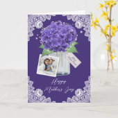 かわいい紫のフローラフォトハッピー母の日 カード (黄色い花)