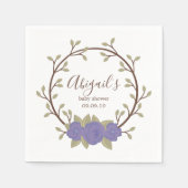 かわいい紫のフローラリースベビーシャワー スタンダードカクテルナプキン (正面)