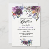 かわいい紫のフローラ冬のベビーガールバプテスマ招待状 招待状 (正面)
