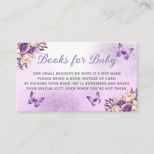 かわいい紫のフローラ蝶の本ベビーチケット エンクロージャーカード (正面)
